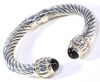Diamond Ladies Watches - Sterling Silver Bangle With 14k Gold & Black Onyx Caps