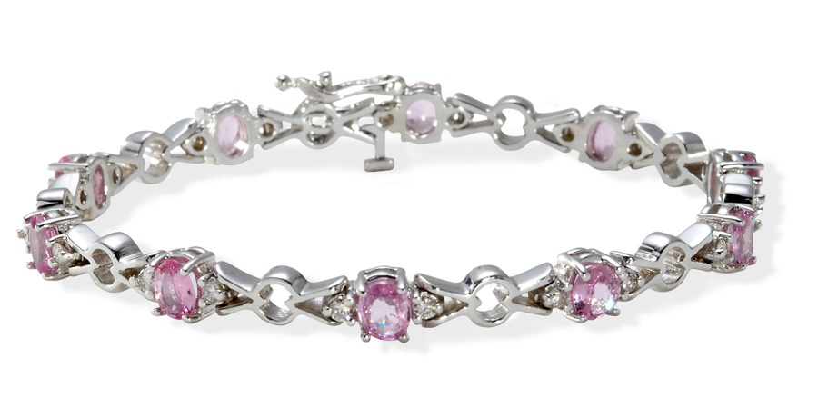 Gemstones - 14k White Gold Diamond Bracelet With Pink Sapphires Or Tanzanite Gemstones
