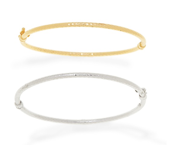  14k White or Yellow Gold Diamond Cut Hinged Bangle