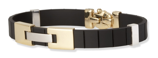 Bracelets Mens Gold And Rubber - Rubber And Two Tone Gold Mens Bracelet