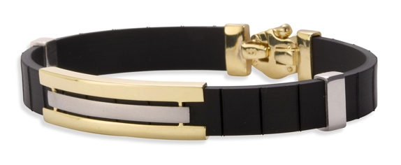 Mens Rubber Bracelets - Mens Rubber And 2 Tone Gold Bracelet