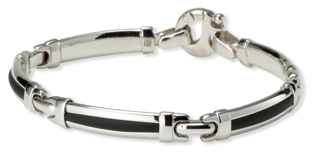 Bracelets Mens Gold And Rubber - 14kt White Gold Mens Bracelet With Rubber Inlay