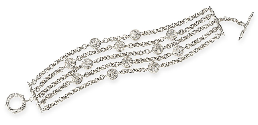 Sterling Silver Chain Bracelets - Sterling Silver Multi Chain Bracelet With Round CZ Stations