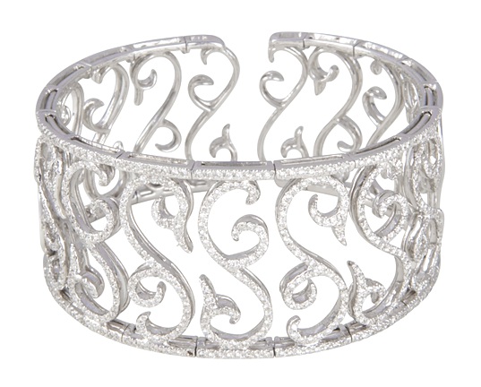 Diamond Bangle - 18k White Gold Diamond Cuff Bangle