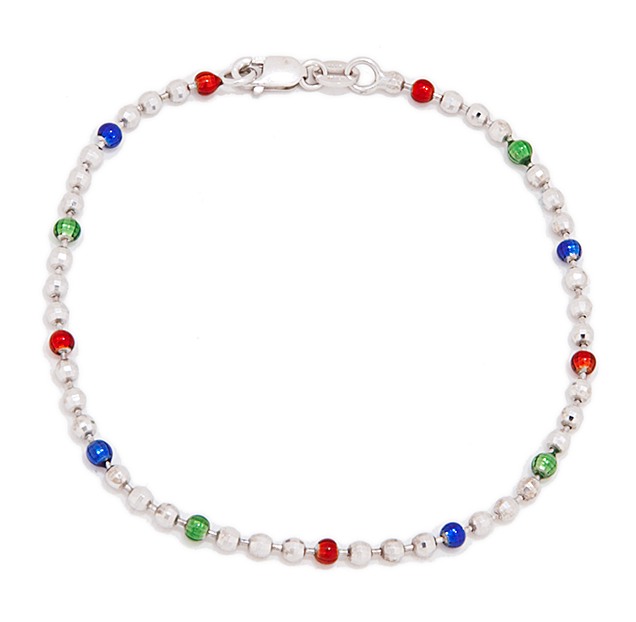 Ankle Bracelets - White Gold Ankle Bracelets 14kt White Gold Enamel And DC Disco Bead Bracelet