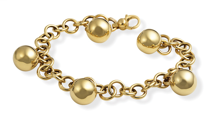 Charm Bracelets - 14k Gold Hanging Ball Charm Bracelet