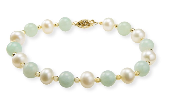 Bead Bracelet - 14k Gold Fresh Water Pearl & Green Jade Bead Bracelet