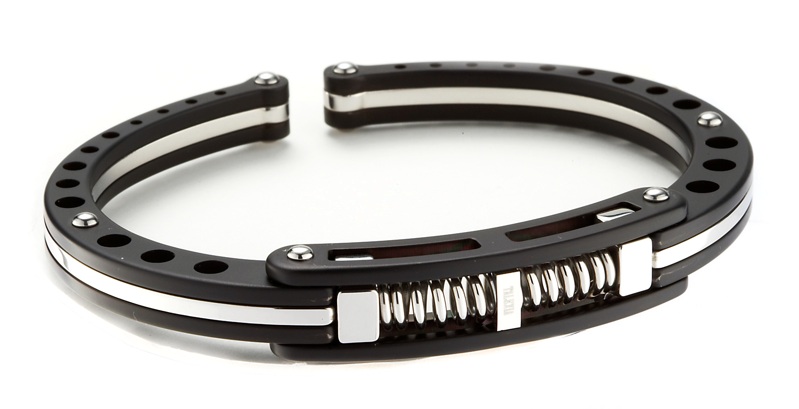 Mens Cuff Bracelets - Mens Stainless Steel Rubber Cuff Bracelet