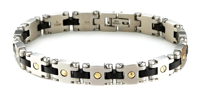 Men's Gold Bracelets - Men's Stainless Steel Rubber And 18k Gold Bracelet