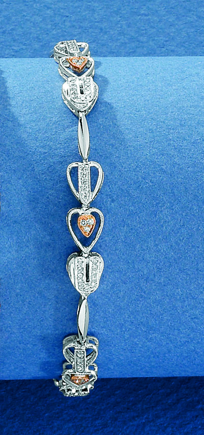 14k Gold Bracelets - CLEARANCE - Diamond Heart Bracelet - 14k White And Rose Gold
