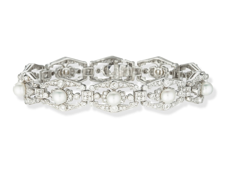 18k Gold Diamond Bracelets - 18k White Gold Pearl And Diamond Bracelet