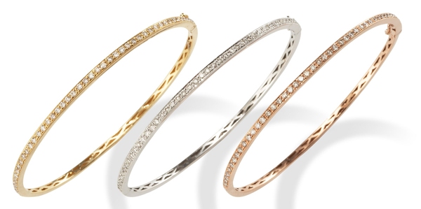  14k Tri Color Gold Diamond Bangles