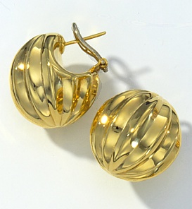 Pendant Necklaces - 14kt Gold Ridged Sphere Earrings With Omega Backs