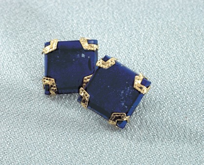 Mini Pendant Light - 14k Gold Earrings W 12mm Square Lapis Regular Posts