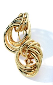 Gold Belly Ring - 14kt Gold Triple Loop Earrings With Omega Backs
