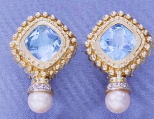 Blue Topaz Earrings - CLEARANCE 14k Gold Pearl And Blue Topaz Earrings