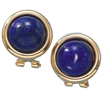 Lapis Gold Earrings - 14k Gold Lapis Button Earrings