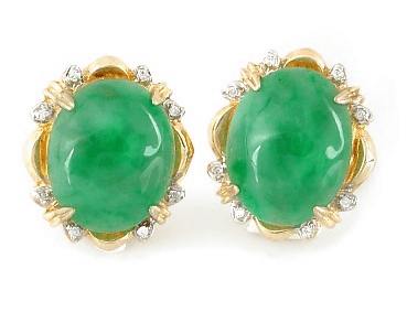 Clip Earring - 14kt Gold Jade And Diamond Earrings With Clip Posts