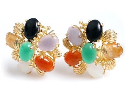 Black Onyx And Black Jade - 14K Gold Multi Color Jade Earrings With Black Onyx