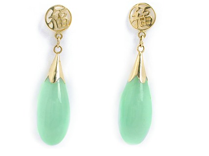 Drop Gold Earrings - 14k Gold Green Jade Drop Earrings Pierced Ears