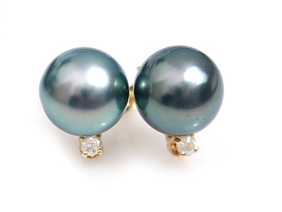 Blue Sapphire Rings - 14k 9mm Tahitian Pearl Stud Earrings With Diamonds