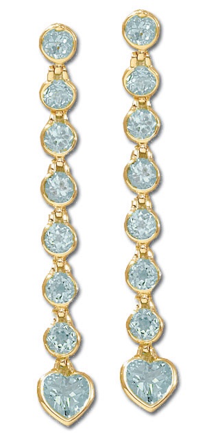 Aquamarine And Gold Earrings - Aquamarine Gemstone Heart Earrings In 14k Gold