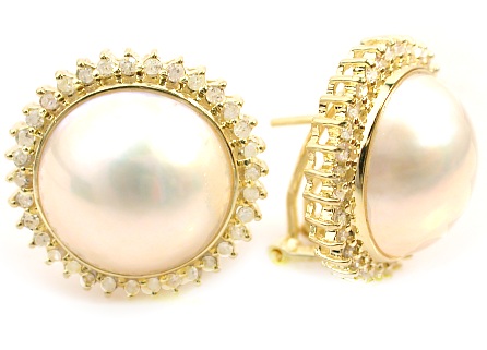 Mabe Pearl Earrings - 14k Gold Mabe Pearl And Diamond Earrings