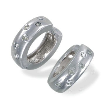 Earrings Diamond - Huggable 14k Brushed White Gold Pave Diamond Earrings