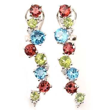 Gemstone And Diamond Earrings - 14k Gold Multi-gemstone & Diamond Earrings