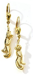 Men's Rings Cz - 14K Gold Dangling Cat Earrings With Leverbacks