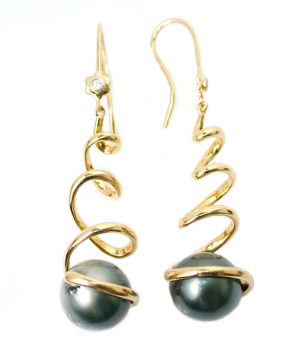 Black Diamond Earrings - Tahitian Black Pearls 18K Diamond Eurowire Earrings W Tahitian Pearl