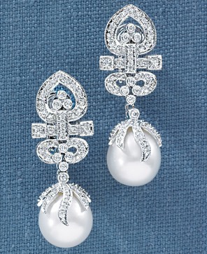 Pearl And Diamond Earrings - 18K Diamond & Tahitian Pearl Earrings W Omega Back