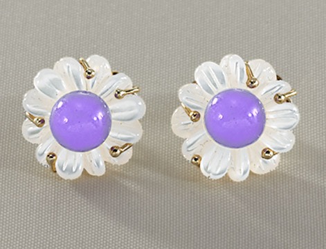 Gold Belly Ring - Mother Of Pearl & Lavender Jade Flower Earrings Po