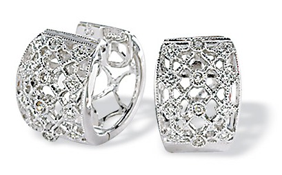 Gold Huggy Earrings - White Gold Filigree Diamond Huggy Earrings