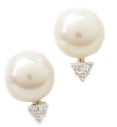 Pearl Diamond Earrings - 14k White Gold Pearl & Diamond Stud Earrings