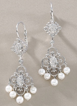 Pearl And Diamond Earrings - 18k White Gold Diamond Pearl Drop Earrings