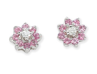 Earrings Diamond - 14k White Gold Diamond Pink Sapphire Earrings