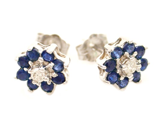 Gemstone And Diamond Earrings - 14k White Gold Diamond & Gemstone Earrings