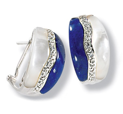 Lapis Gold Earrings - Diamond Lapis And Mother Of Pearl Earrings In White Gold