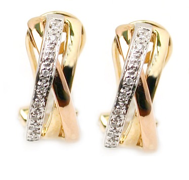 Turquoise Dangling Earrings - 14k Tri-color Diamond Earrings