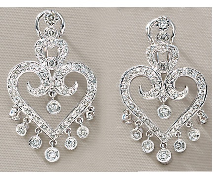 Pink Sapphire Jewelry - Diamond Heart Fleur De Lis Earrings