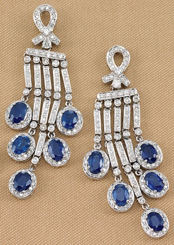 Diamonds For Sale - CLEARANCE SALE - Dripping Sapphire & Diamond Chandelier Earrings In 18k White Gold