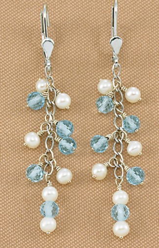 Blue Pearl Earrings - Cultured Pearl & Blue Topaz Earrings