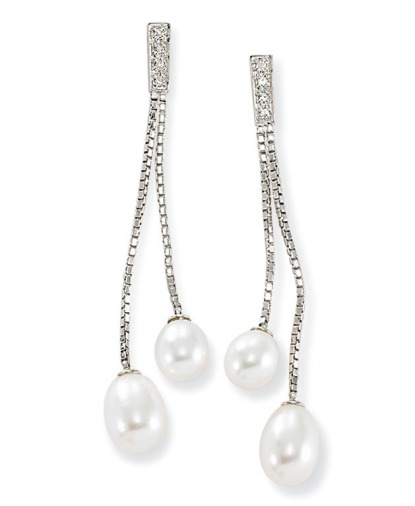Diamond Drop Earrings - Pearl And Diamond Drop Earrings