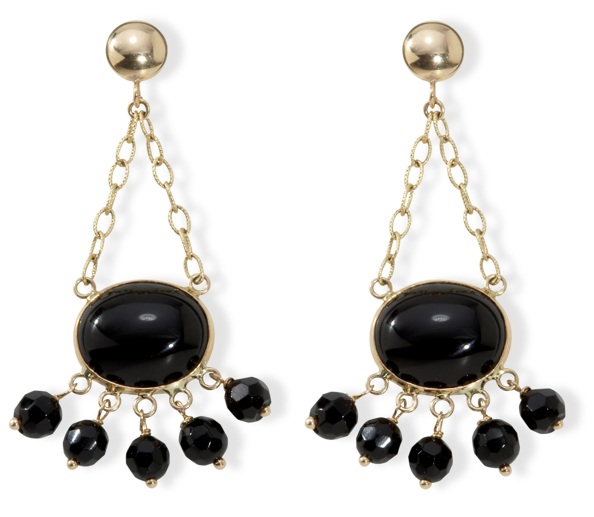 Chandelier Earrings - 14kt Gold Black Onyx Cabachon Chandelier Earrings