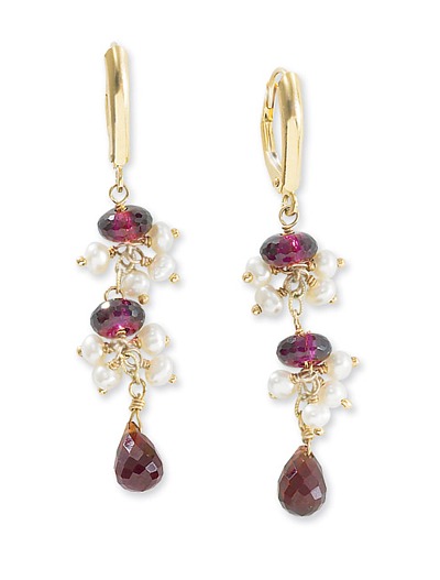 14k Pearl Earrings - 14k Gold Freshwater Pearl And Briolette Garnet Earrings