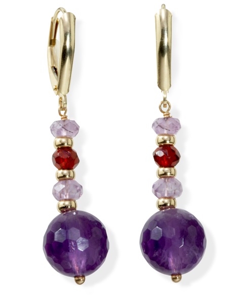 Amethyst And Gold Earrings - 14k Gold Amethyst And Garnet Sphere Earrings