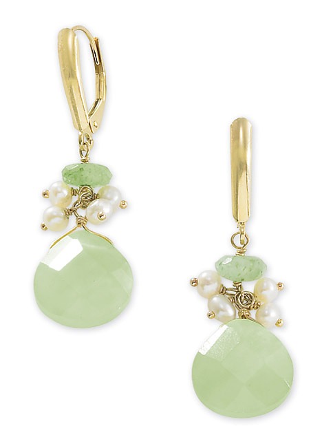 14k Gold Seed Pearl, Aventurine and Serpantine Earrings