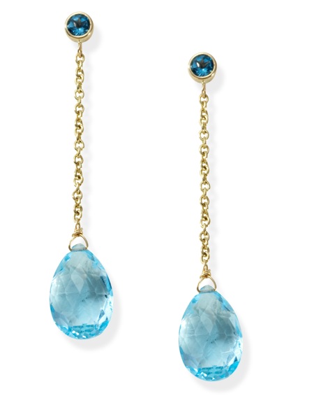 Blue Topaz Briolette Earrings - 14k Gold Blue Topaz Briolette Drop Earrings