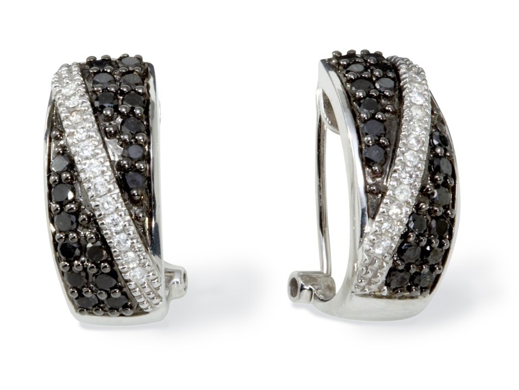 Black Diamond Earrings - 14k White Gold Black And White Diamond Hoop Earrings
